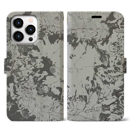 【阿蘇（熊本県）】地図柄iPhoneケース（手帳タイプ）モノトーン・iPhone 13 Pro 用