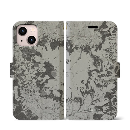 【阿蘇（熊本県）】地図柄iPhoneケース（手帳タイプ）モノトーン・iPhone 13 mini 用