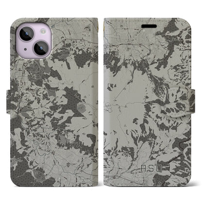 【阿蘇（熊本県）】地図柄iPhoneケース（手帳タイプ）モノトーン・iPhone 14 用