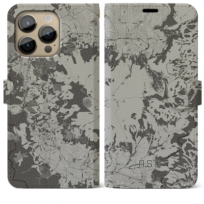 【阿蘇（熊本県）】地図柄iPhoneケース（手帳タイプ）モノトーン・iPhone 14 Pro Max 用