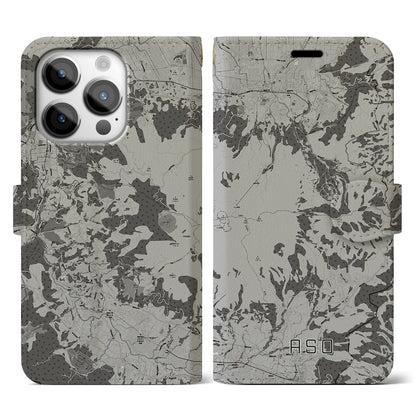 【阿蘇（熊本県）】地図柄iPhoneケース（手帳タイプ）モノトーン・iPhone 14 Pro 用
