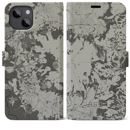 【阿蘇（熊本県）】地図柄iPhoneケース（手帳タイプ）モノトーン・iPhone 14 Plus 用