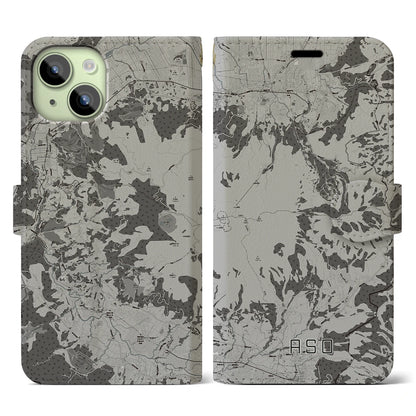 【阿蘇（熊本県）】地図柄iPhoneケース（手帳タイプ）モノトーン・iPhone 15 用