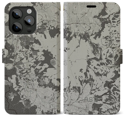 【阿蘇（熊本県）】地図柄iPhoneケース（手帳タイプ）モノトーン・iPhone 15 Pro Max 用