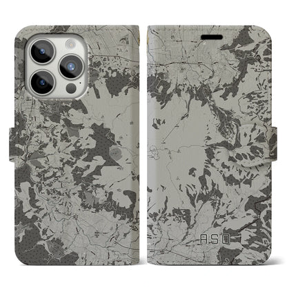 【阿蘇（熊本県）】地図柄iPhoneケース（手帳タイプ）モノトーン・iPhone 15 Pro 用