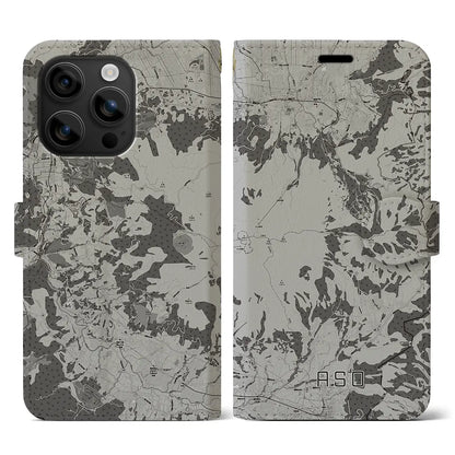 【阿蘇（熊本県）】地図柄iPhoneケース（手帳タイプ）モノトーン・iPhone 16 用