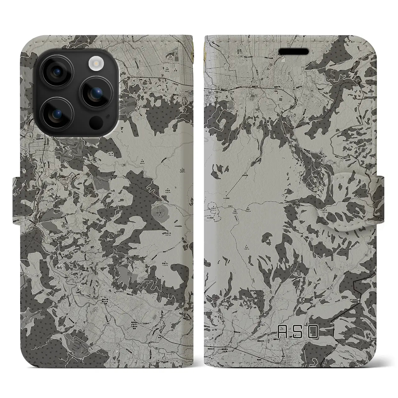 【阿蘇（熊本県）】地図柄iPhoneケース（手帳タイプ）