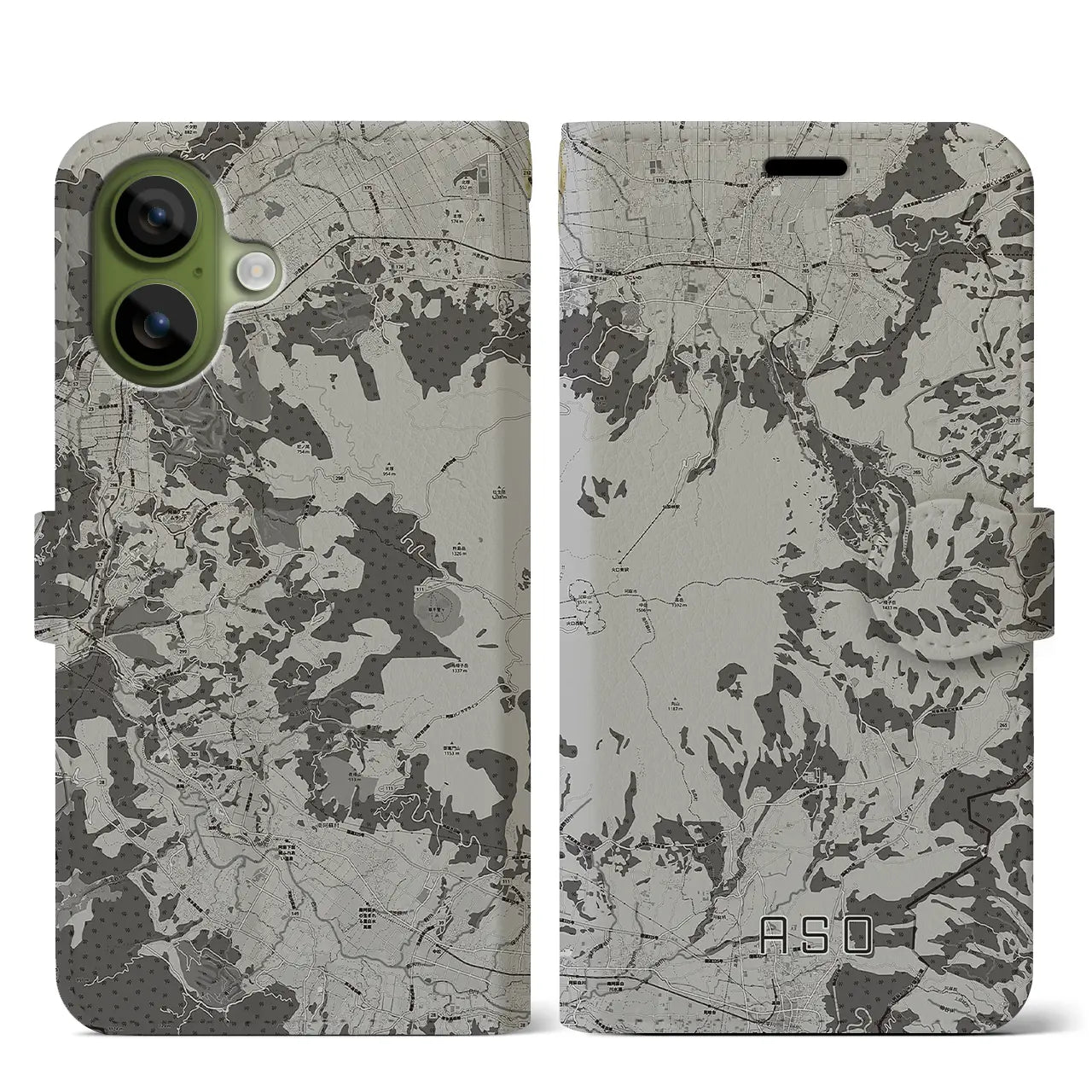 【阿蘇（熊本県）】地図柄iPhoneケース（手帳タイプ）