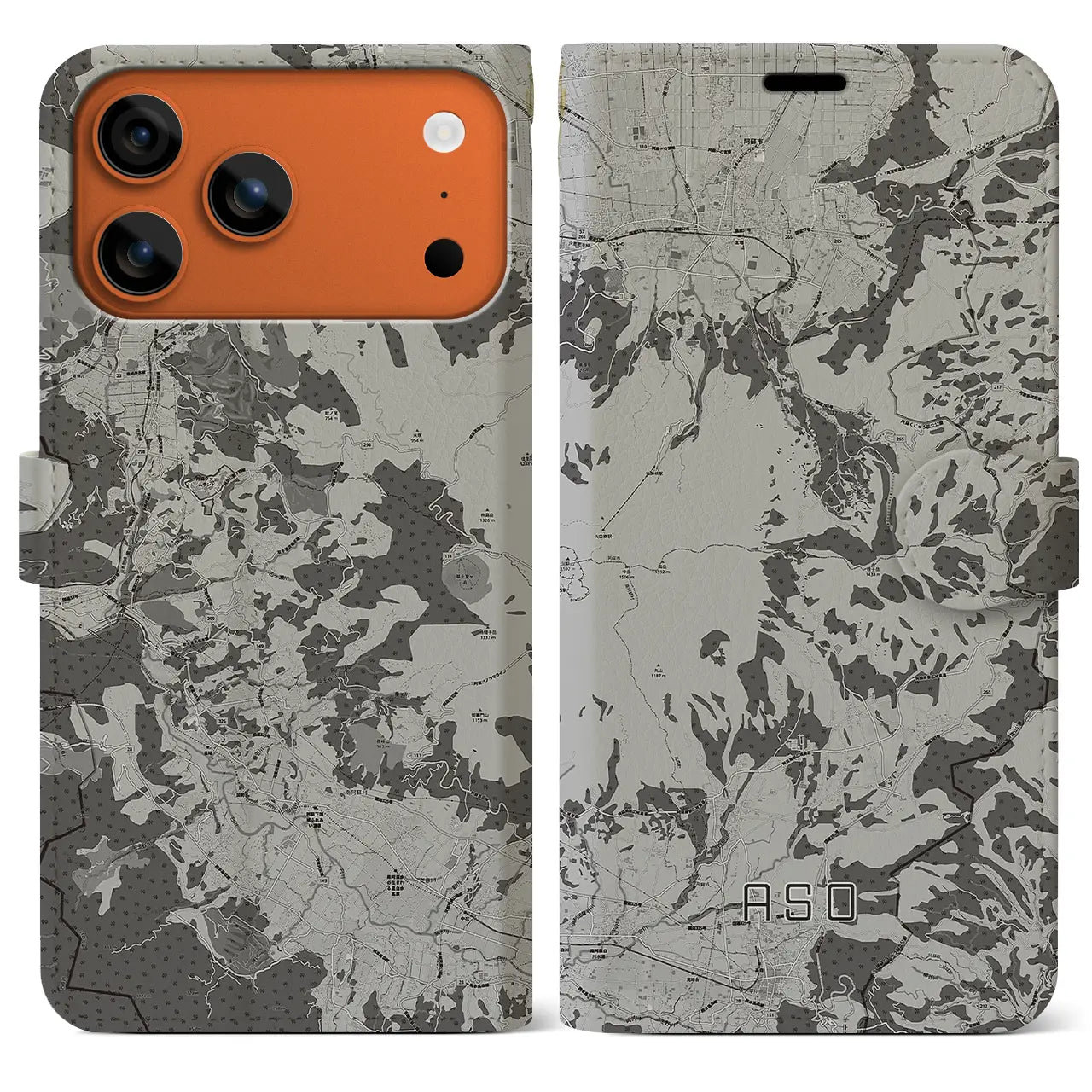 【阿蘇（熊本県）】地図柄iPhoneケース（手帳タイプ）