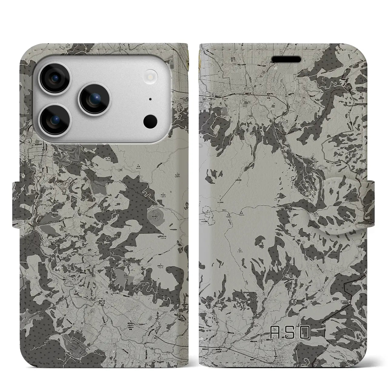 【阿蘇（熊本県）】地図柄iPhoneケース（手帳タイプ）