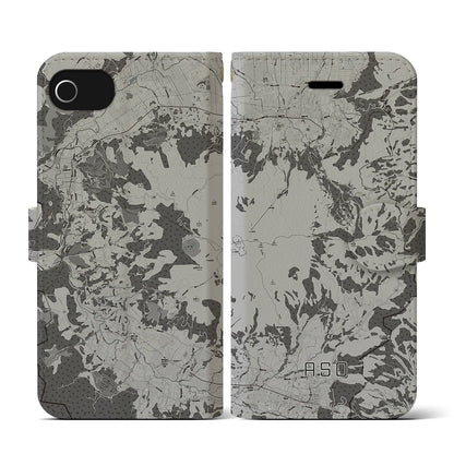 【阿蘇（熊本県）】地図柄iPhoneケース（手帳タイプ）モノトーン・iPhone SE（第3 / 第2世代） / 8 / 7 / 6s / 6 用