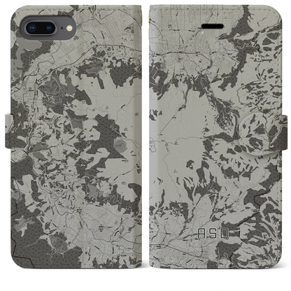 【阿蘇（熊本県）】地図柄iPhoneケース（手帳タイプ）モノトーン・iPhone 8Plus /7Plus / 6sPlus / 6Plus 用