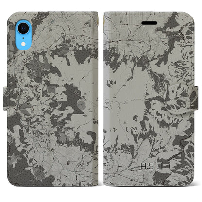 【阿蘇（熊本県）】地図柄iPhoneケース（手帳タイプ）モノトーン・iPhone XR 用