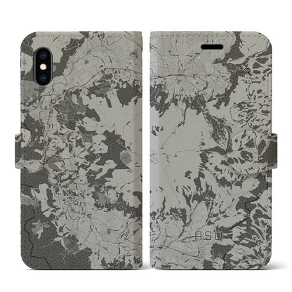 【阿蘇（熊本県）】地図柄iPhoneケース（手帳タイプ）モノトーン・iPhone XS / X 用