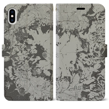 【阿蘇（熊本県）】地図柄iPhoneケース（手帳タイプ）モノトーン・iPhone XS Max 用