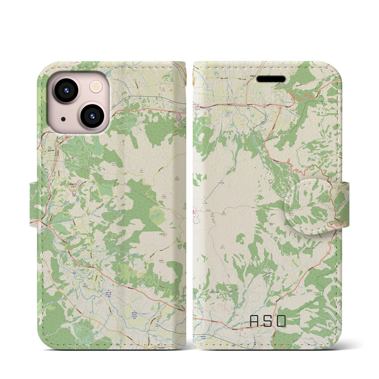 【阿蘇（熊本県）】地図柄iPhoneケース（手帳タイプ）