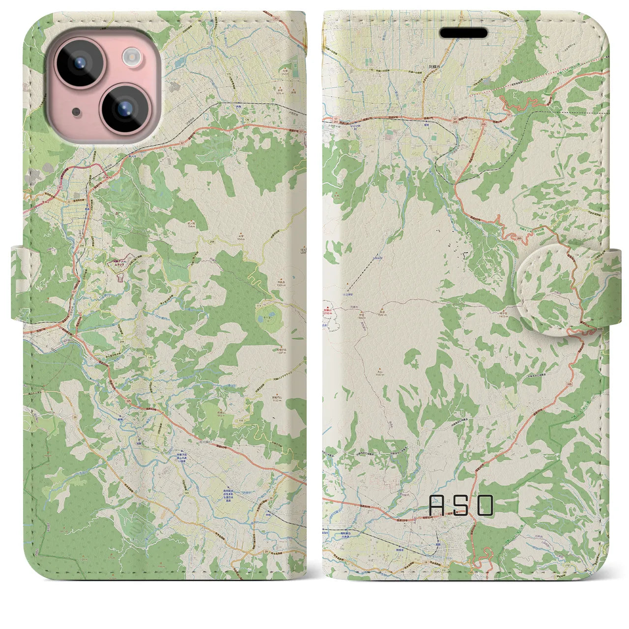 【阿蘇（熊本県）】地図柄iPhoneケース（手帳タイプ）