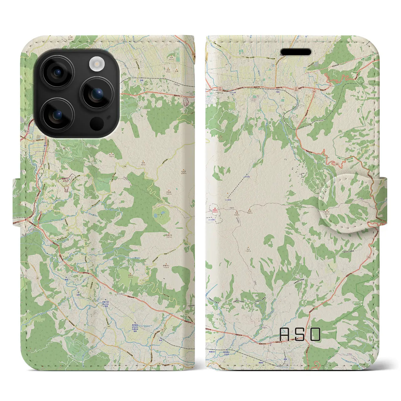 【阿蘇（熊本県）】地図柄iPhoneケース（手帳タイプ）