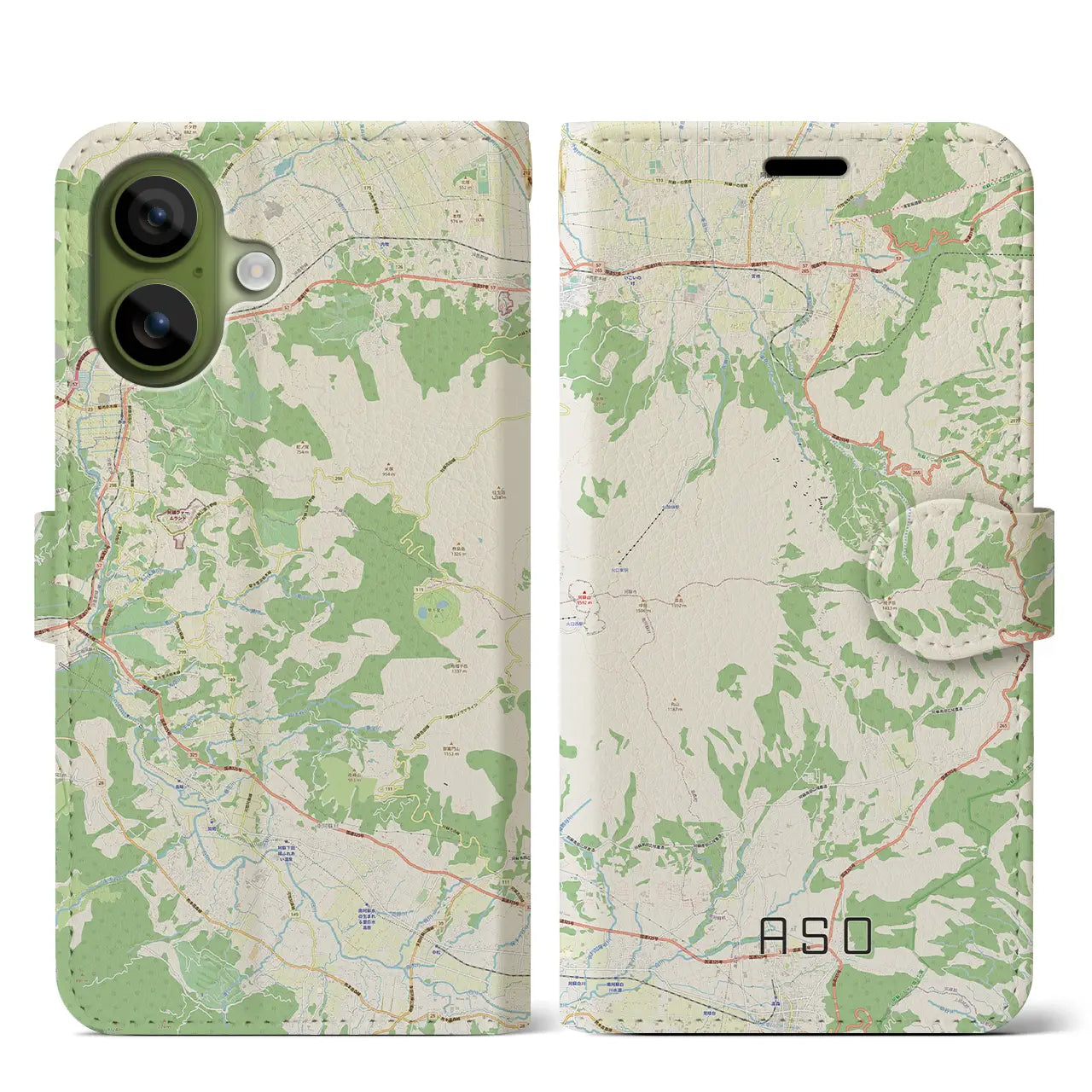 【阿蘇（熊本県）】地図柄iPhoneケース（手帳タイプ）