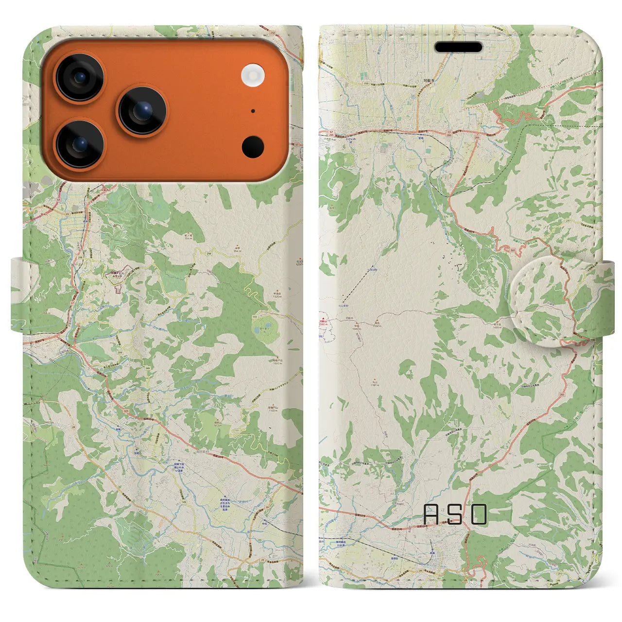 【阿蘇（熊本県）】地図柄iPhoneケース（手帳タイプ）