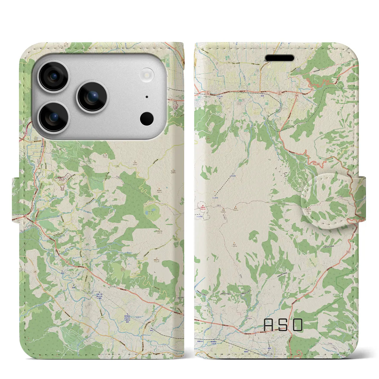 【阿蘇（熊本県）】地図柄iPhoneケース（手帳タイプ）