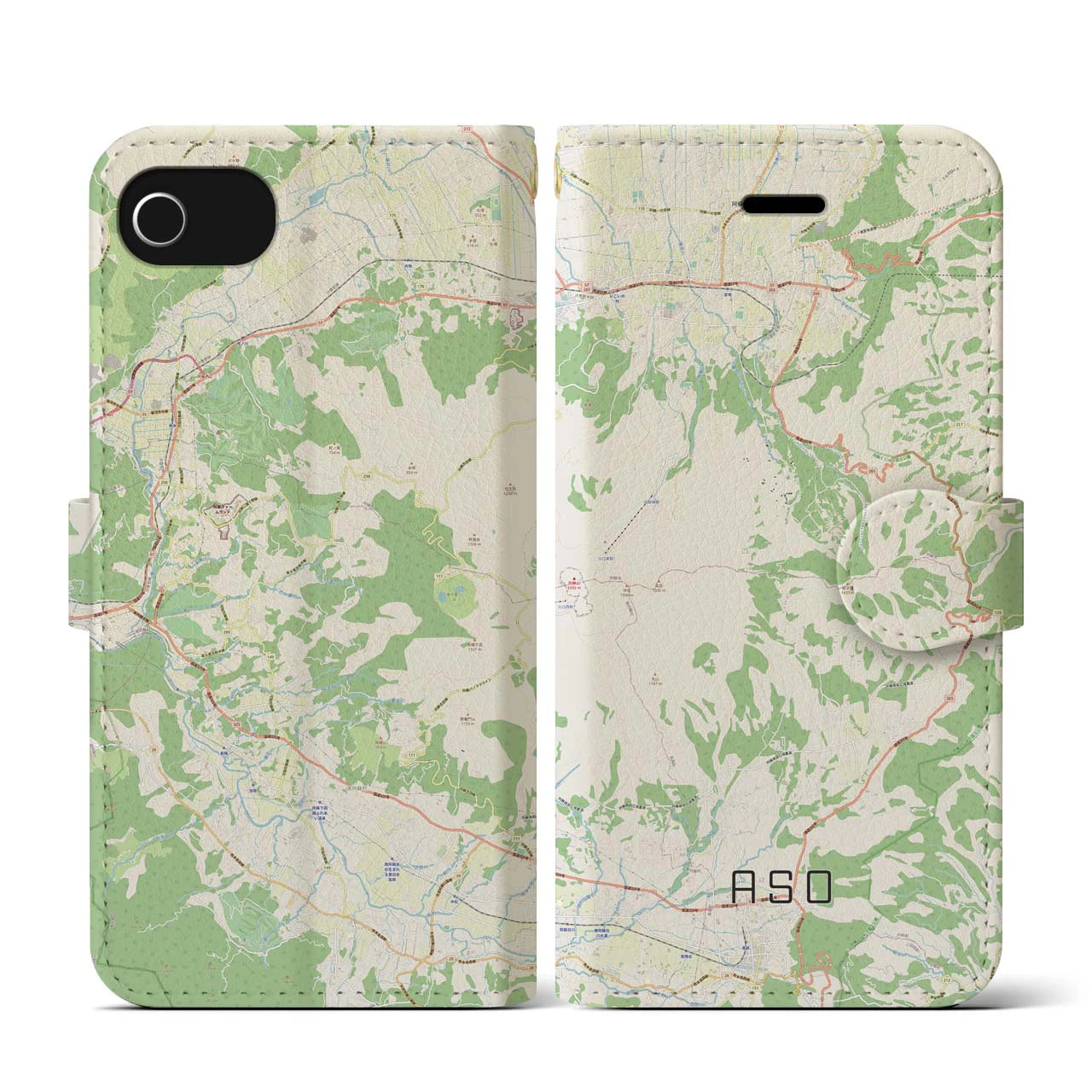 【阿蘇（熊本県）】地図柄iPhoneケース（手帳タイプ）