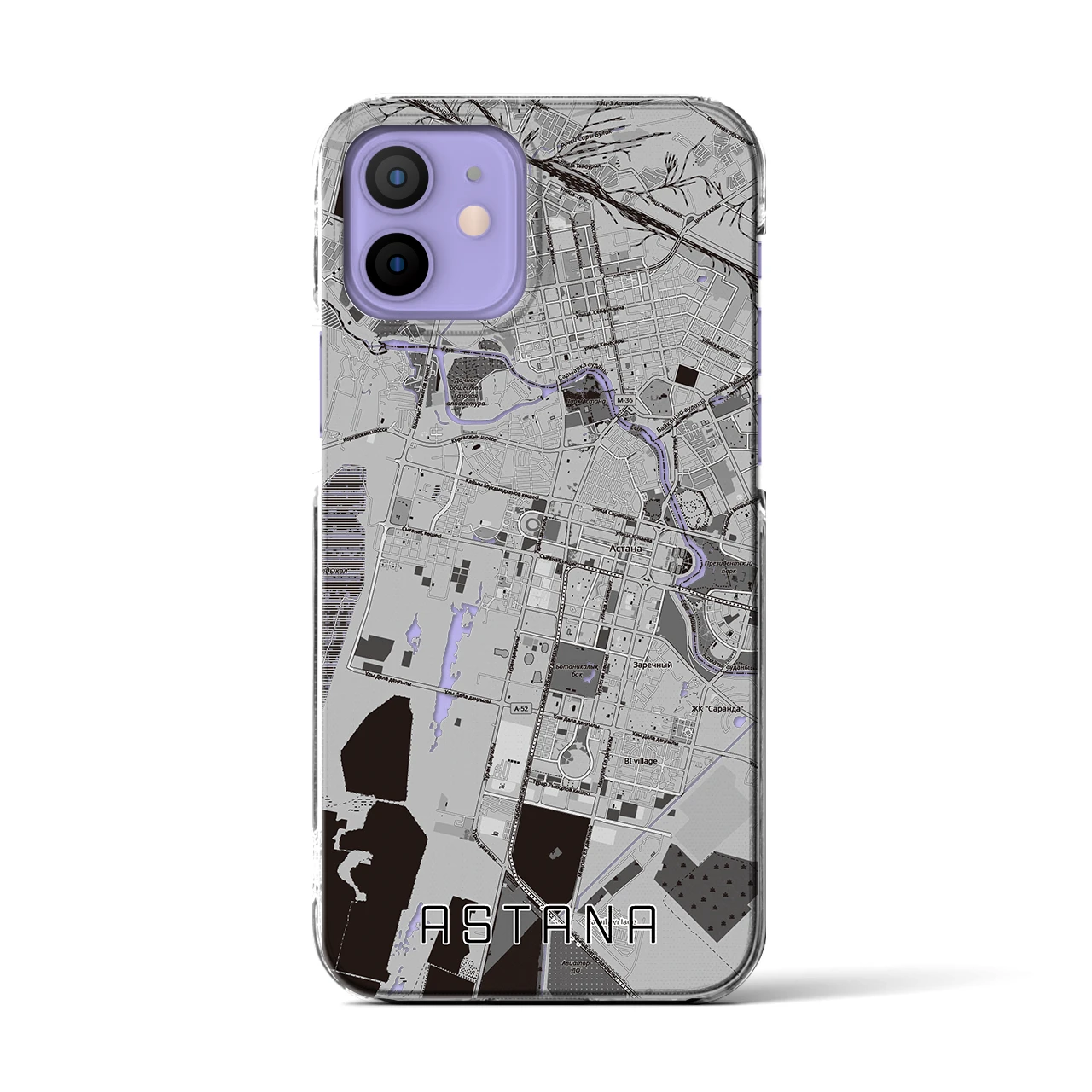 【アスタナ（カザフスタン）】地図柄iPhoneケース（クリアタイプ）