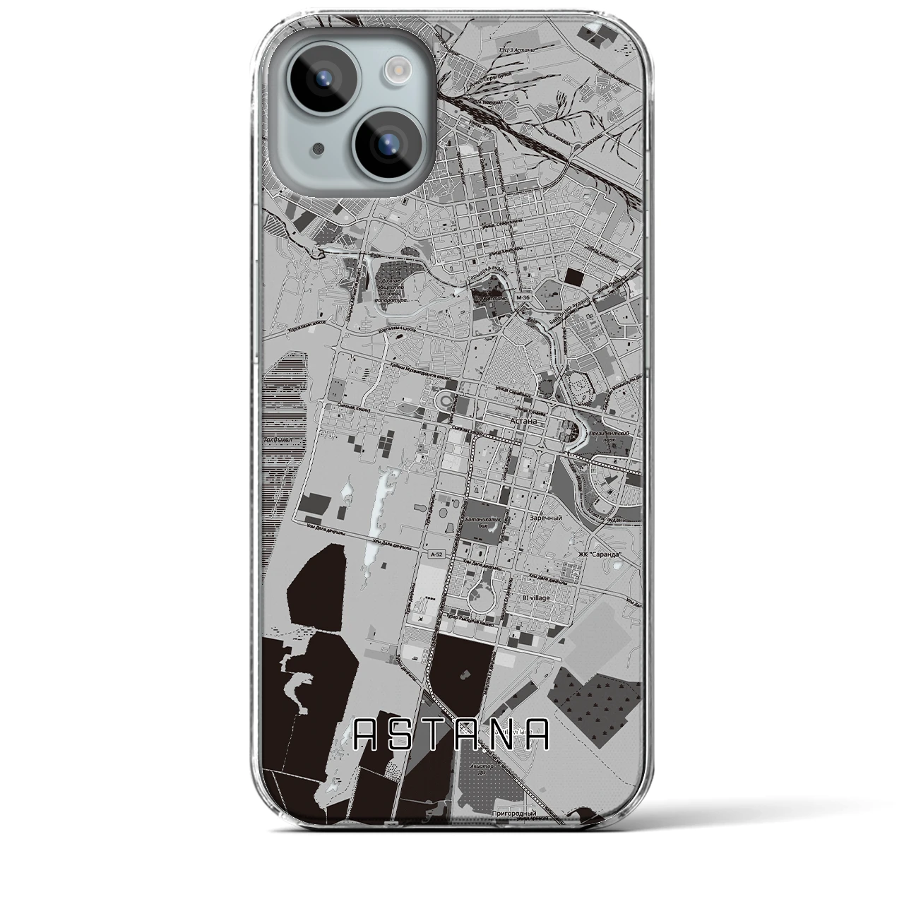 【アスタナ（カザフスタン）】地図柄iPhoneケース（クリアタイプ）