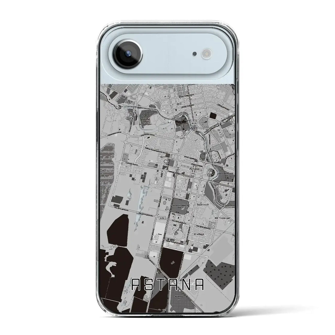 【アスタナ（カザフスタン）】地図柄iPhoneケース（クリアタイプ）モノトーン・iPhone 17 Pro Max 用