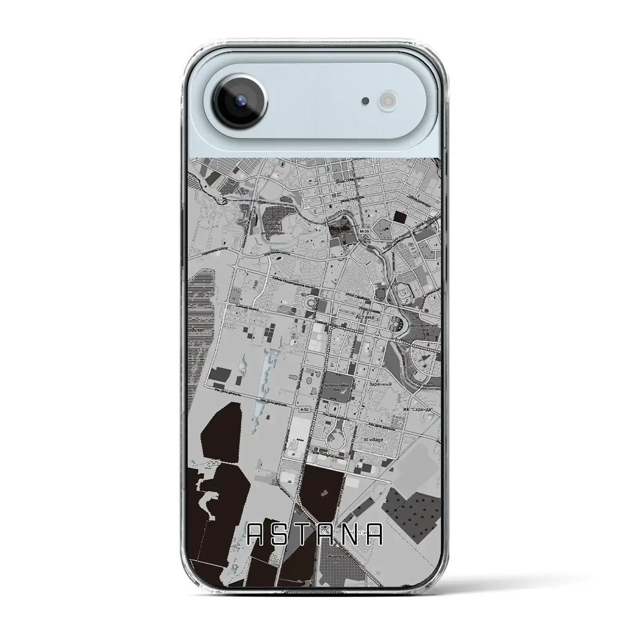 【アスタナ（カザフスタン）】地図柄iPhoneケース（クリアタイプ）モノトーン・iPhone 17 Pro Max 用