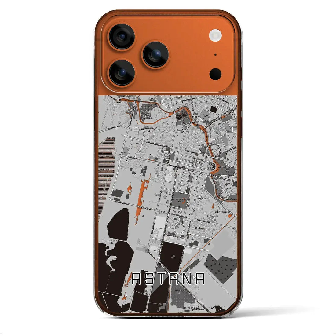 【アスタナ(カザフスタン)】地図柄iPhoneケース(クリアタイプ)モノトーン・iPhone 17 Pro Max 用