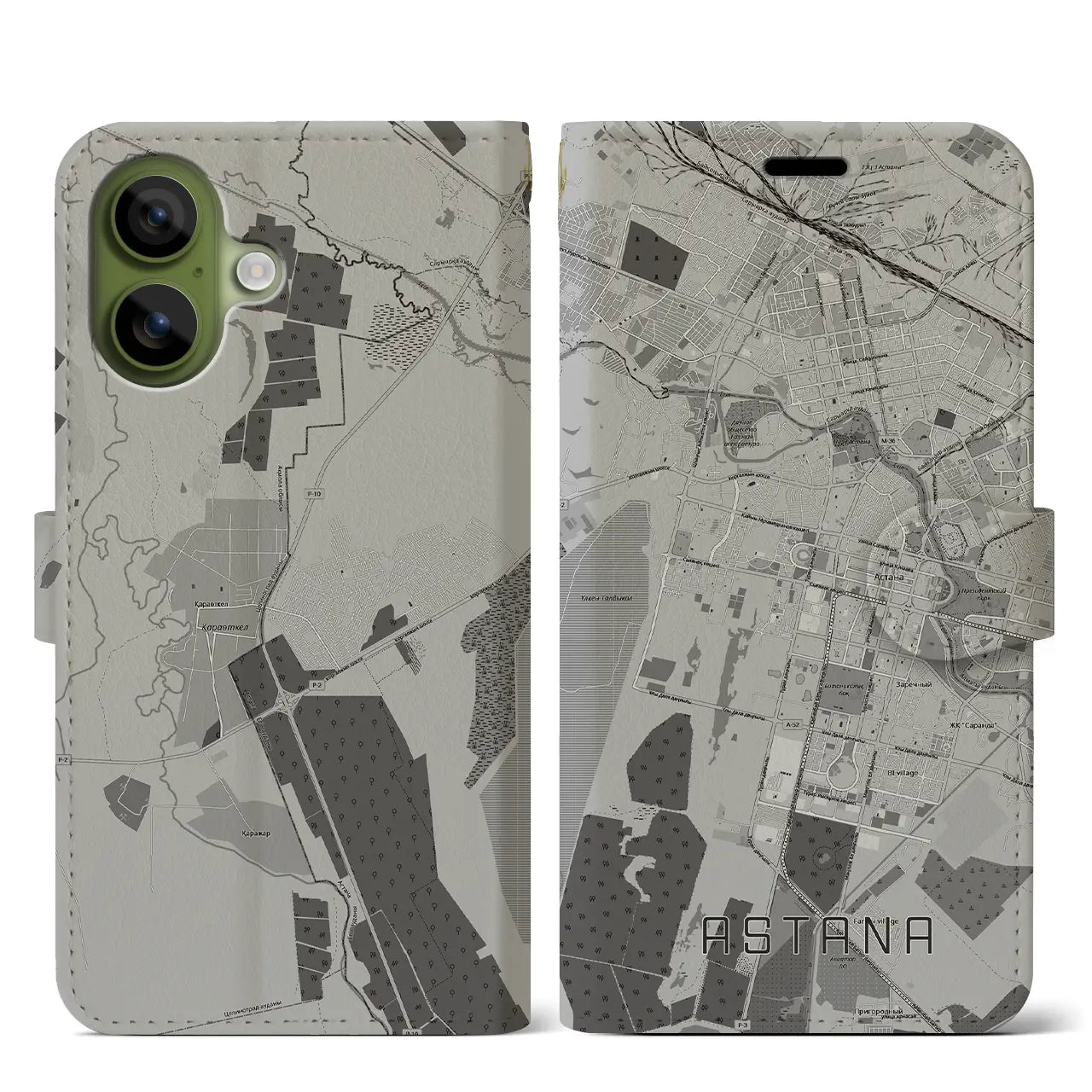 【アスタナ（カザフスタン）】地図柄iPhoneケース（手帳タイプ）