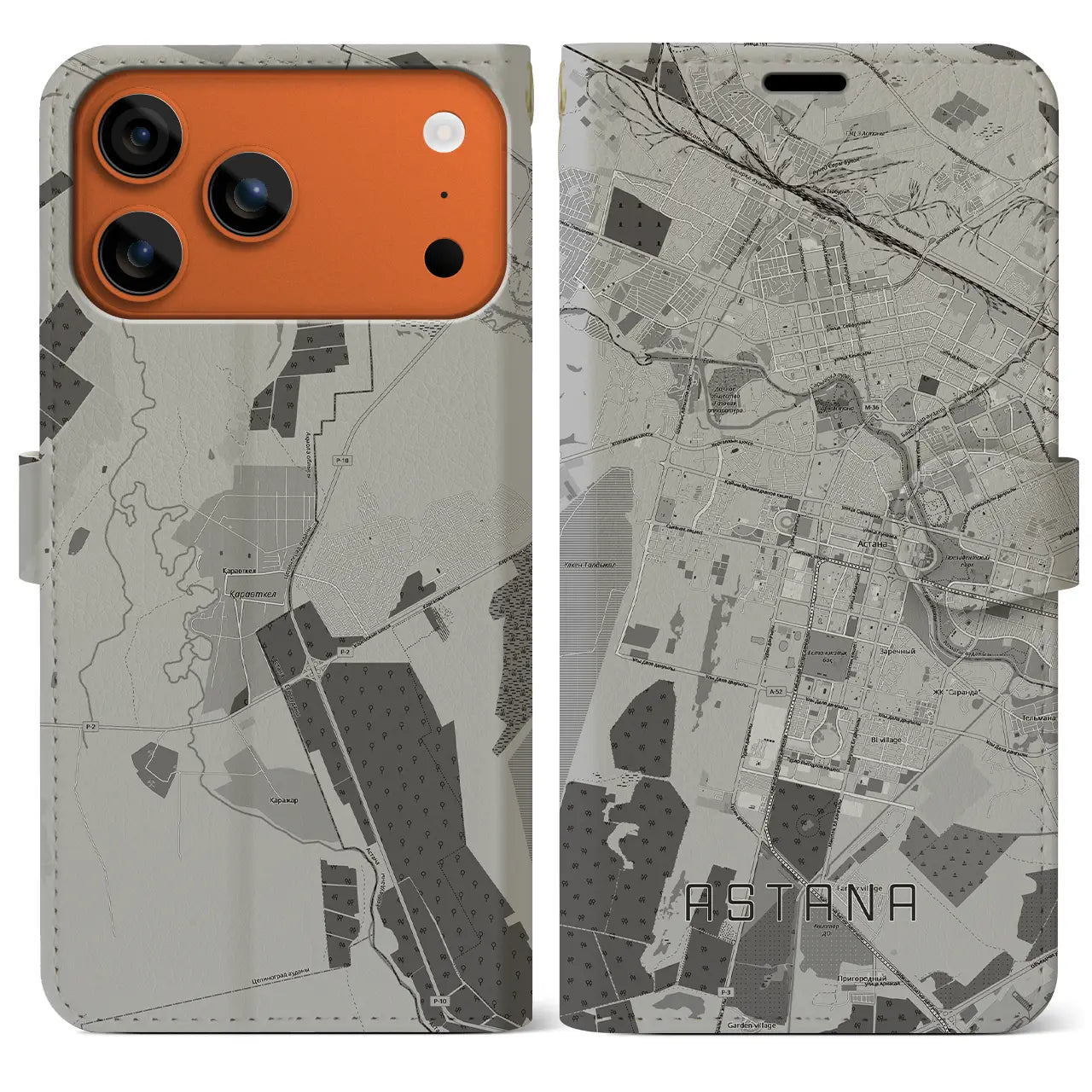 【アスタナ（カザフスタン）】地図柄iPhoneケース（手帳タイプ）