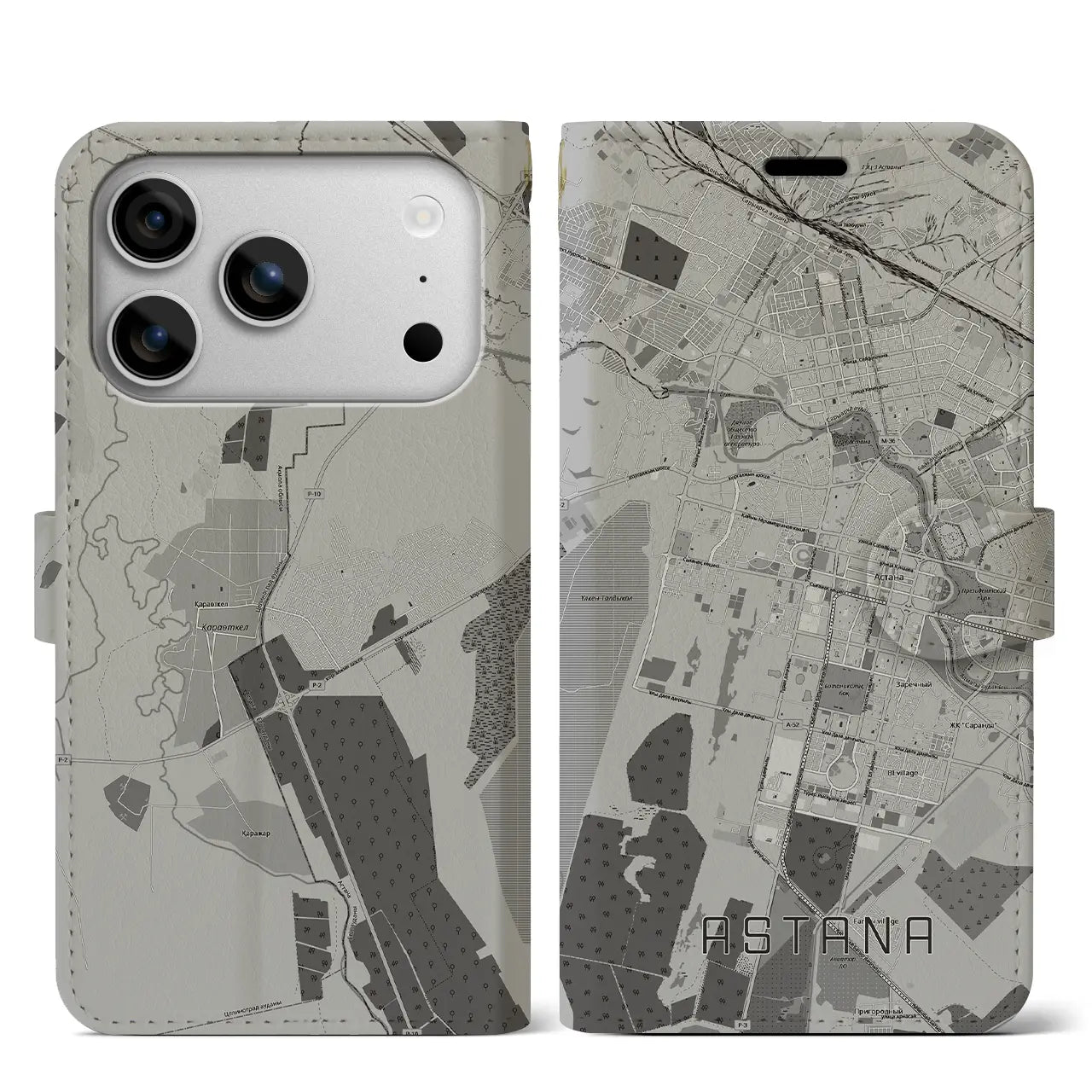 【アスタナ（カザフスタン）】地図柄iPhoneケース（手帳タイプ）