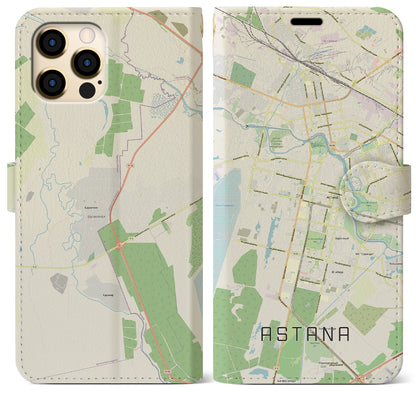 【アスタナ（カザフスタン）】地図柄iPhoneケース（手帳タイプ）ナチュラル・iPhone 12 Pro Max 用
