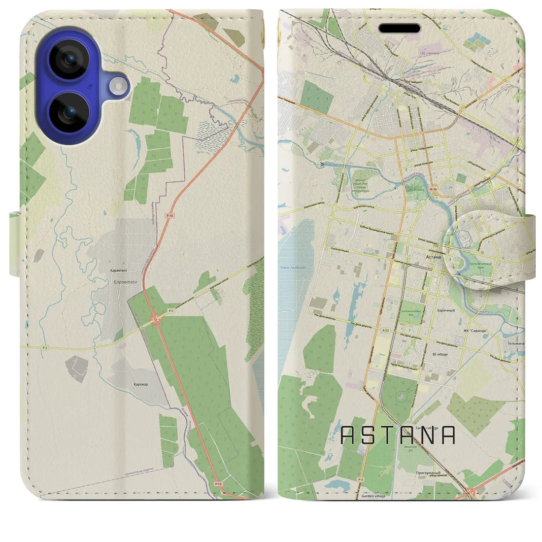 【アスタナ(カザフスタン)】地図柄iPhoneケース(手帳タイプ)ナチュラル・iPhone 16 Pro Max 用