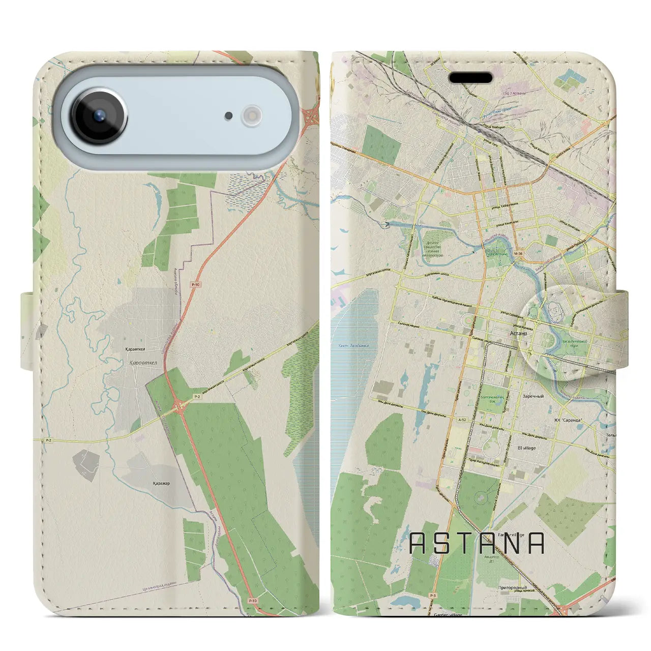 【アスタナ（カザフスタン）】地図柄iPhoneケース（手帳タイプ）