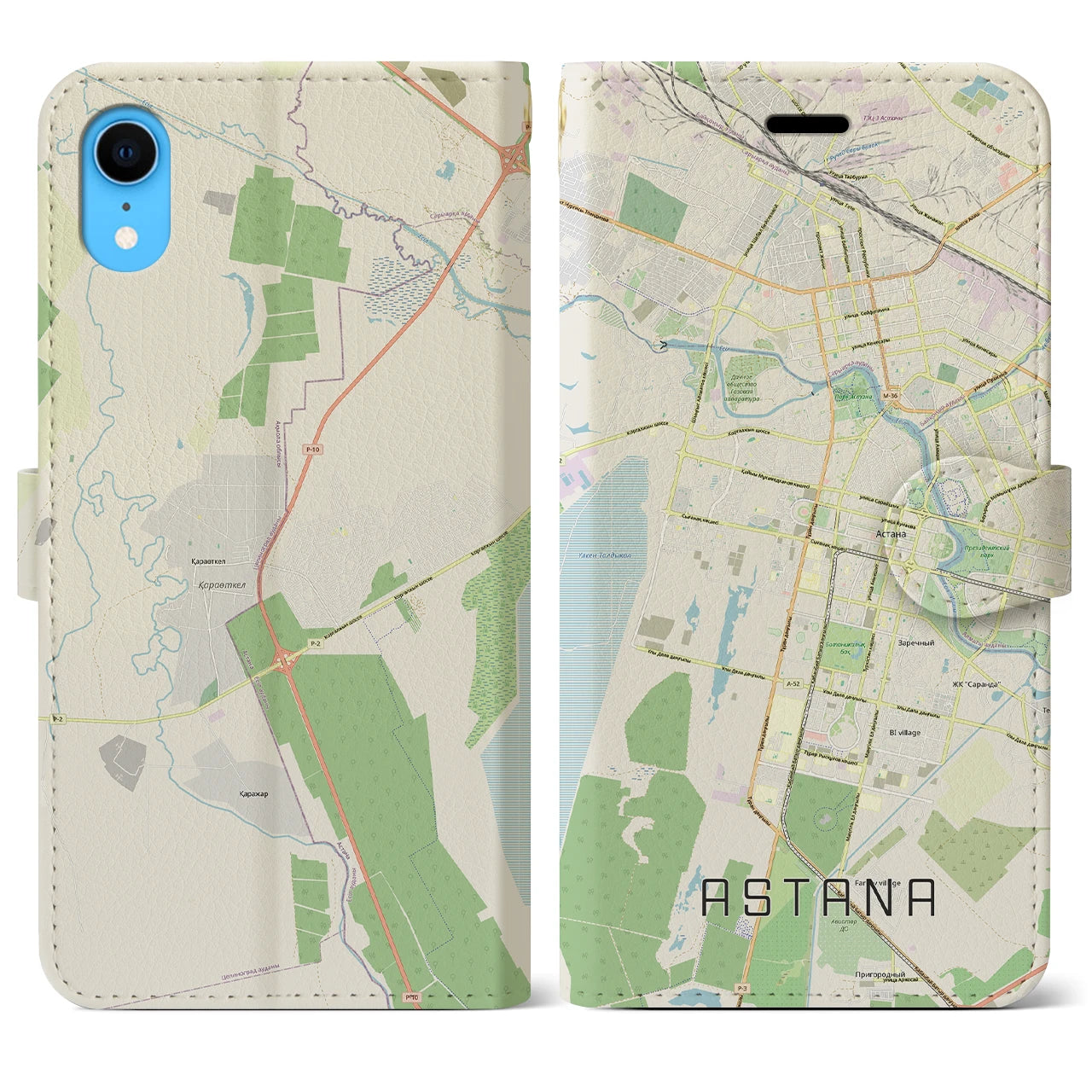 【アスタナ（カザフスタン）】地図柄iPhoneケース（手帳タイプ）ナチュラル・iPhone XR 用