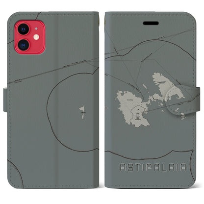 【アスティパレア（ギリシャ）】地図柄iPhoneケース（手帳タイプ）モノトーン・iPhone 11 用