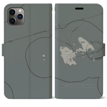 【アスティパレア（ギリシャ）】地図柄iPhoneケース（手帳タイプ）モノトーン・iPhone 11 Pro Max 用