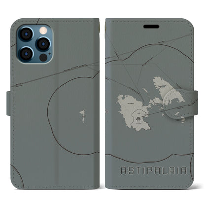 【アスティパレア（ギリシャ）】地図柄iPhoneケース（手帳タイプ）モノトーン・iPhone 12 / 12 Pro 用