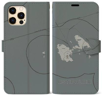 【アスティパレア（ギリシャ）】地図柄iPhoneケース（手帳タイプ）モノトーン・iPhone 12 Pro Max 用