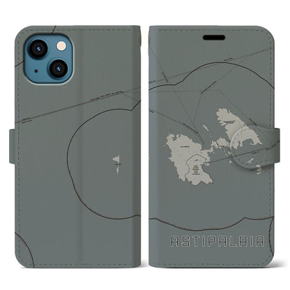 【アスティパレア（ギリシャ）】地図柄iPhoneケース（手帳タイプ）モノトーン・iPhone 13 用