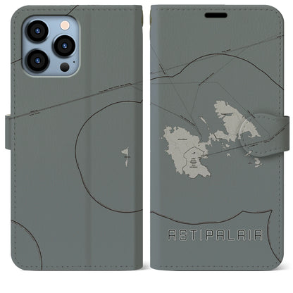 【アスティパレア（ギリシャ）】地図柄iPhoneケース（手帳タイプ）モノトーン・iPhone 13 Pro Max 用