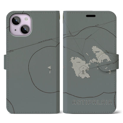 【アスティパレア（ギリシャ）】地図柄iPhoneケース（手帳タイプ）モノトーン・iPhone 14 用