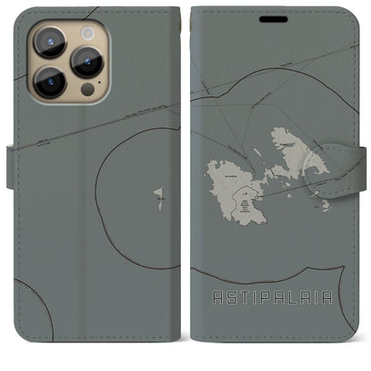 【アスティパレア（ギリシャ）】地図柄iPhoneケース（手帳タイプ）モノトーン・iPhone 14 Pro Max 用