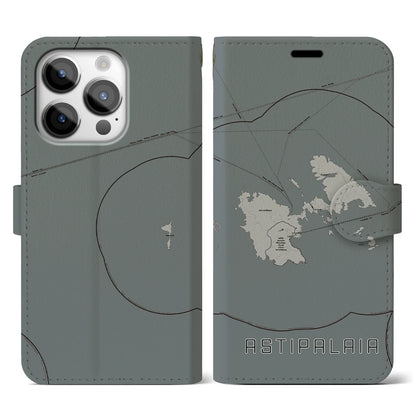 【アスティパレア（ギリシャ）】地図柄iPhoneケース（手帳タイプ）モノトーン・iPhone 14 Pro 用