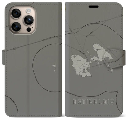 【アスティパレア（ギリシャ）】地図柄iPhoneケース（手帳タイプ）モノトーン・iPhone 16 Plus 用