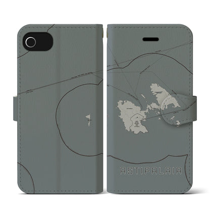 【アスティパレア（ギリシャ）】地図柄iPhoneケース（手帳タイプ）モノトーン・iPhone SE（第3 / 第2世代） / 8 / 7 / 6s / 6 用