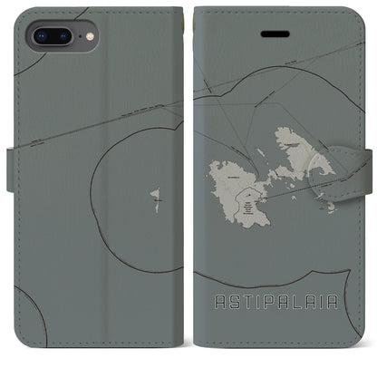 【アスティパレア（ギリシャ）】地図柄iPhoneケース（手帳タイプ）モノトーン・iPhone 8Plus /7Plus / 6sPlus / 6Plus 用